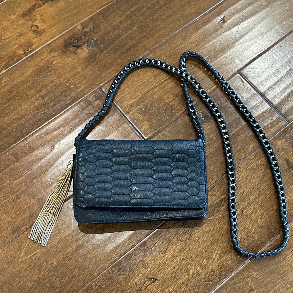 Aimee Kestenberg Black Leather crossbody bag with Chain Strap